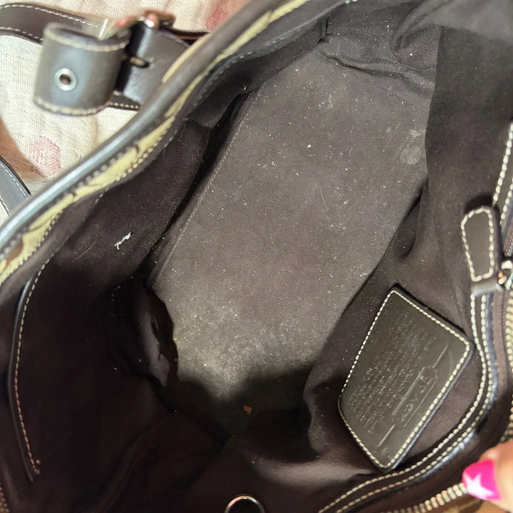 Y2K Coach Signature Jacquard Leather Trim Shoulder Bag Brown Tote C06S-6042 - Picture 5 of 7